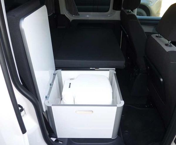 Reimo VW Caddy Camp Maxi Staubox für Porta Potti 335, Hochglanz Weiß