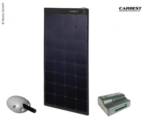 CARBEST Solarpanel 12V/125W Flex Quadrat schwarz inkl. Laderegler + Dachdurchführung
